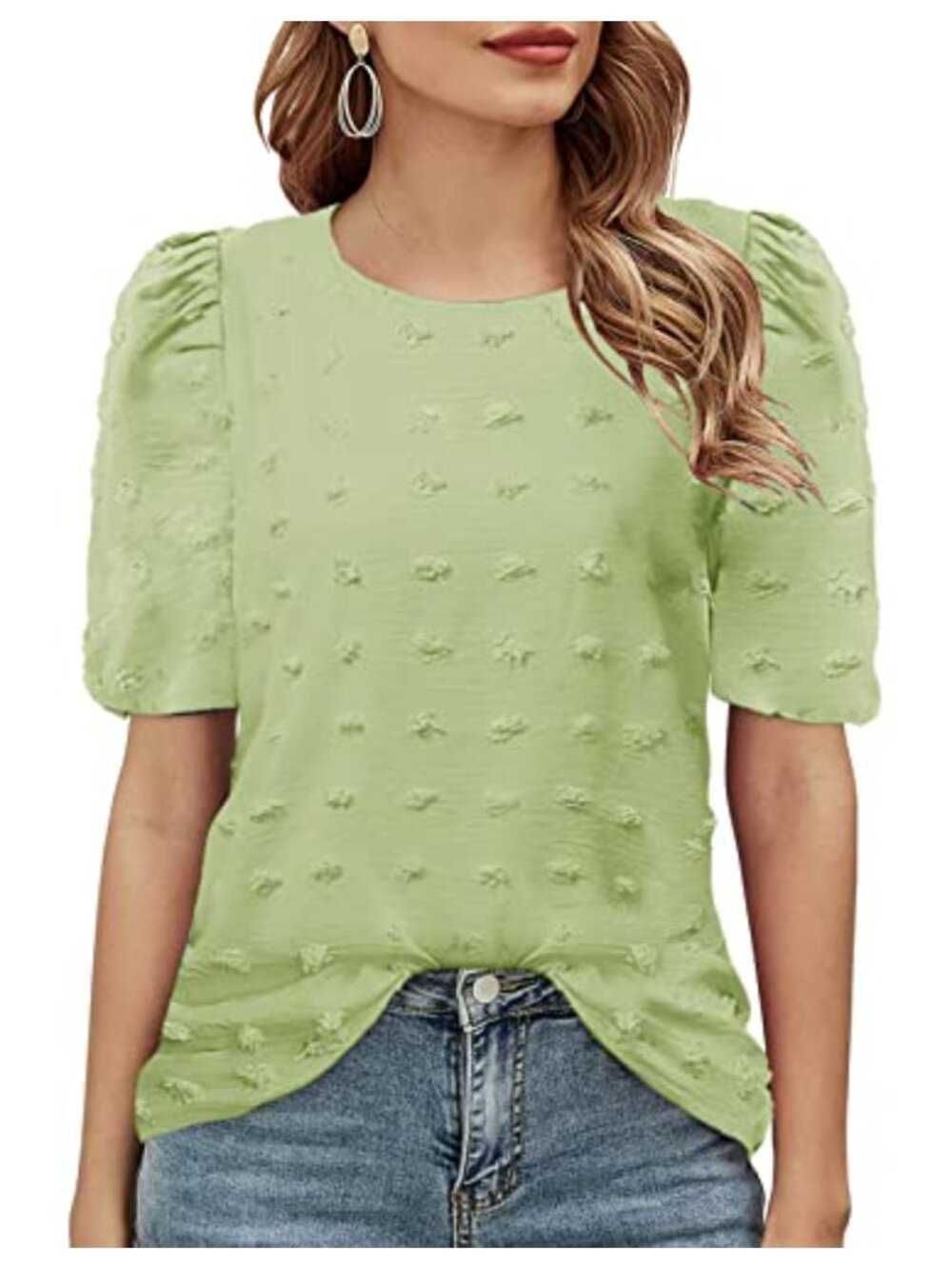 Women's Casual Chiffon Blouse Puff Sleeve Summer Top Tunic Short Sleeve Elegant
